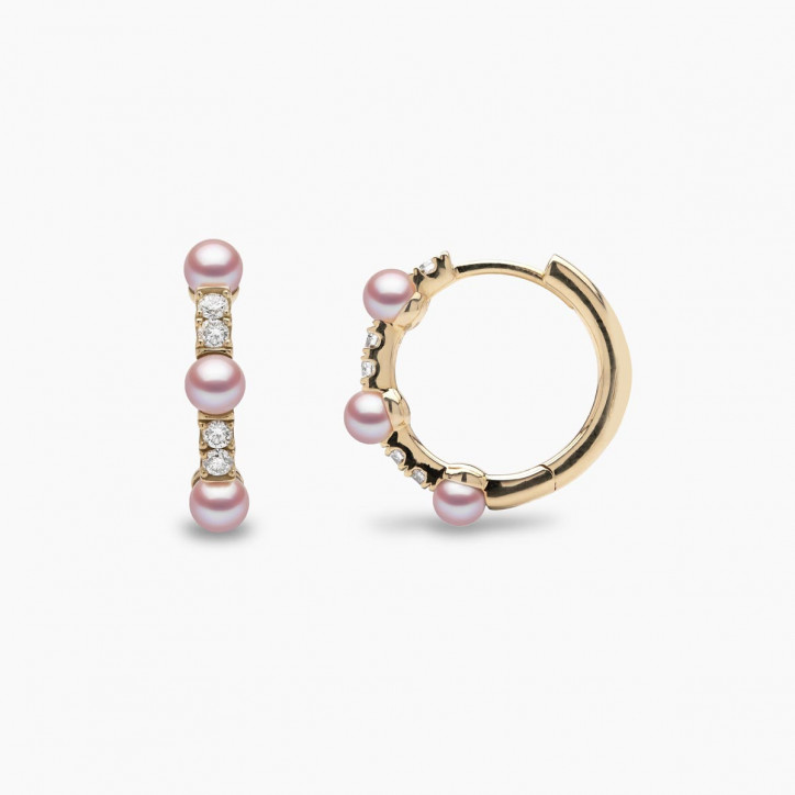 Eclipse 18K Gold Pearl and Diamond Hoop Celestial Earrings