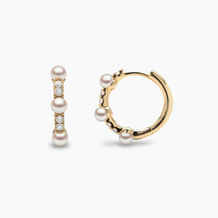 Eclipse 18K Gold Pearl and Diamond Hoop Celestial Earrings