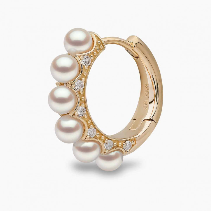 Eclipse 18K Gold Pearl and Diamond Huggie Hoop Earrings