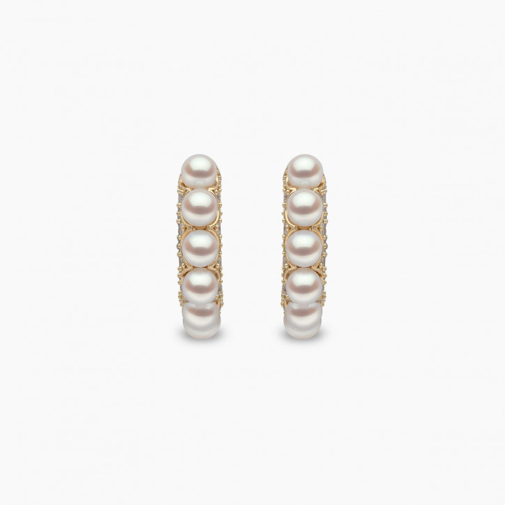 Eclipse 18K Gold Pearl and Diamond Huggie Hoop Earrings