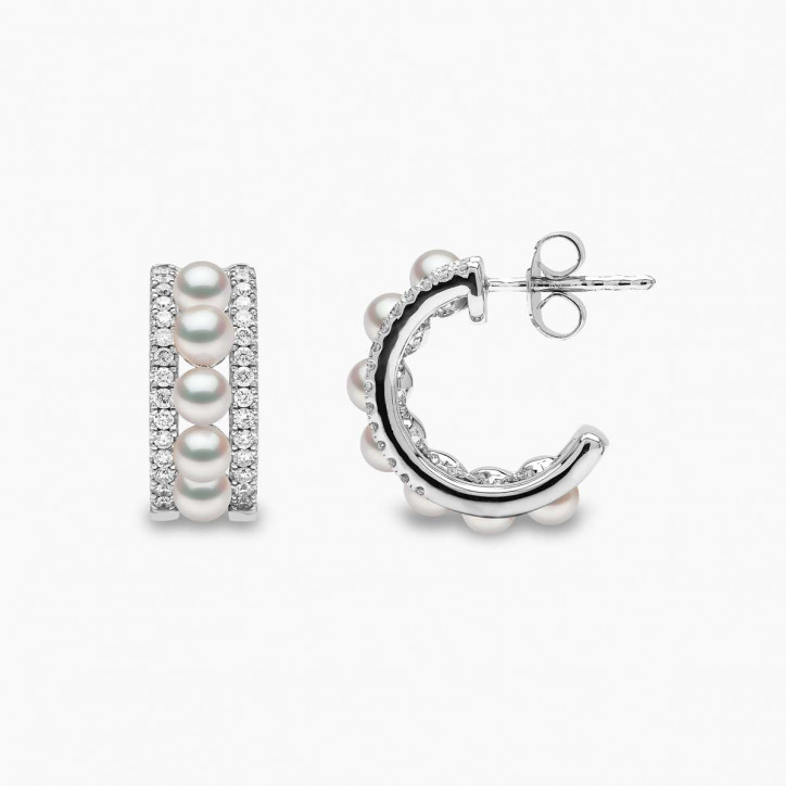 Eclipse 18K Gold Akoya Pearl and Diamond Hoop Starlit Earrings