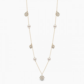 Petal 18K Gold Akoya Pearl and Multi Diamond Bloom Necklace