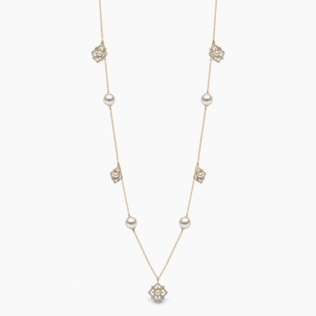 Petal 18K Gold Akoya Pearl and Multi Diamond Bloom Necklace