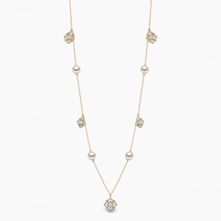 Petal 18K Gold Akoya Pearl and Multi Diamond Bloom Necklace