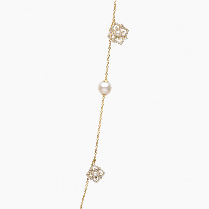 Petal 18K Gold Akoya Pearl and Multi Diamond Bloom Necklace