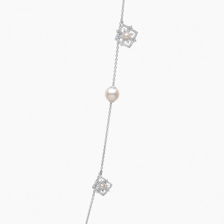 Petal 18K Gold Akoya Pearl and Multi Diamond Bloom Necklace