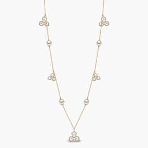 Petal 18K Gold Akoya Pearl and Multi Diamond Floral Silhouette Necklace