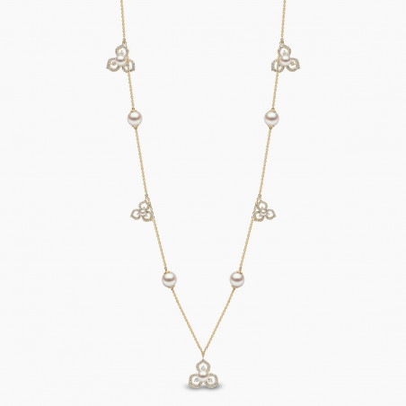 Petal 18K Gold Akoya Pearl and Multi Diamond Floral Silhouette Necklace