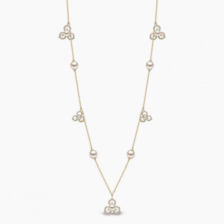 Petal 18K Gold Akoya Pearl and Multi Diamond Floral Silhouette Necklace