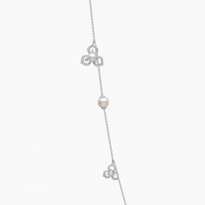 Petal 18K Gold Akoya Pearl and Multi Diamond Floral Silhouette Necklace