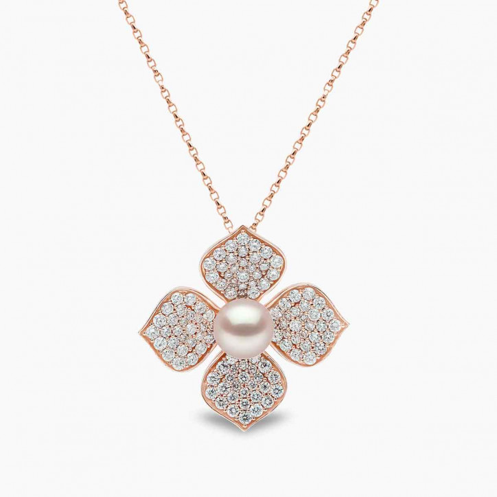 Petal 18K Gold Akoya Pearl and Pavé Diamond Signature Pendant