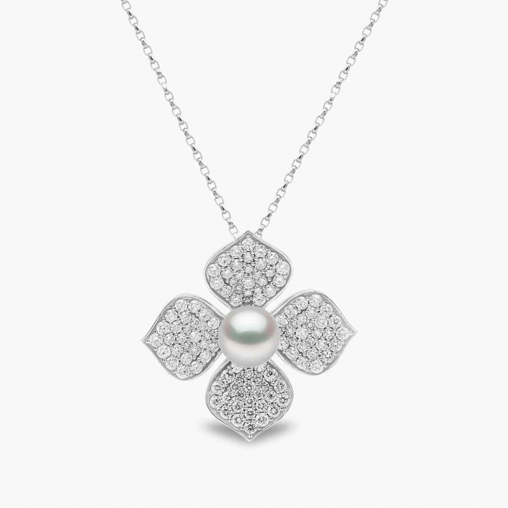 Венчелистче от 18-каратово злато Akoya Pearl и Pavé Diamond Signature Pendant