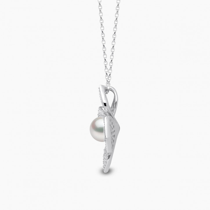 Венчелистче от 18-каратово злато Akoya Pearl и Pavé Diamond Signature Pendant