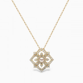 Petal 18K Gold Akoya Pearl and Diamond Bloom Pendant