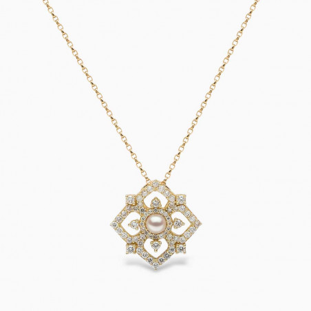 Petal 18K Gold Akoya Pearl and Diamond Bloom Pendant