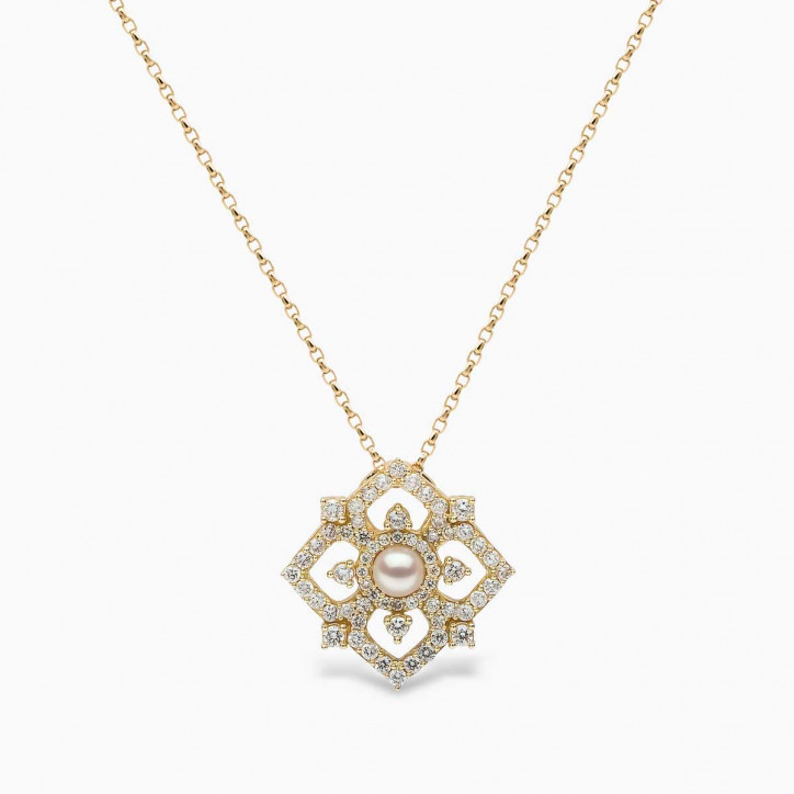 Petal 18K Gold Akoya Pearl and Diamond Bloom Pendant