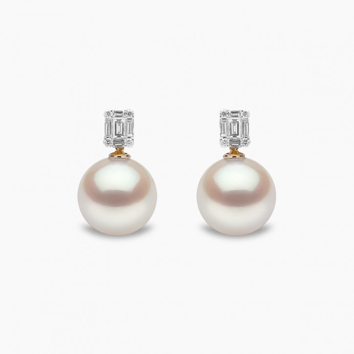 Starlight 18K Gold South Sea Pearl and Diamond Mini Skyline Earrings