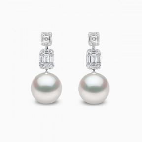 Starlight 18K Gold Pearl and Diamond Drop Lunar Earrings