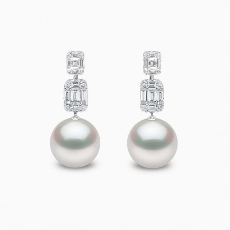 Starlight 18K Gold Pearl and Diamond Drop Lunar Earrings