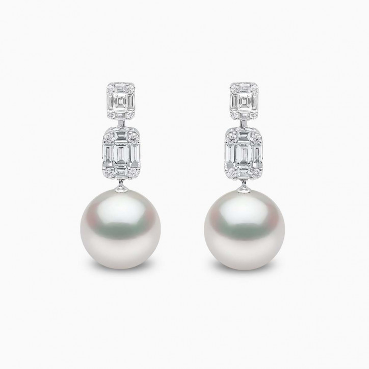 Starlight 18K Gold Pearl and Diamond Drop Lunar Earrings