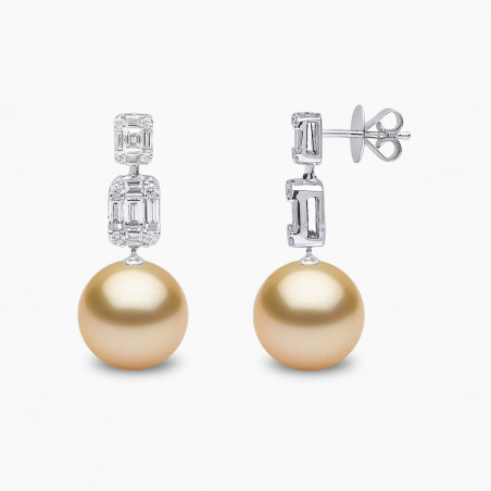 Starlight 18K Gold Pearl and Diamond Drop Lunar Earrings