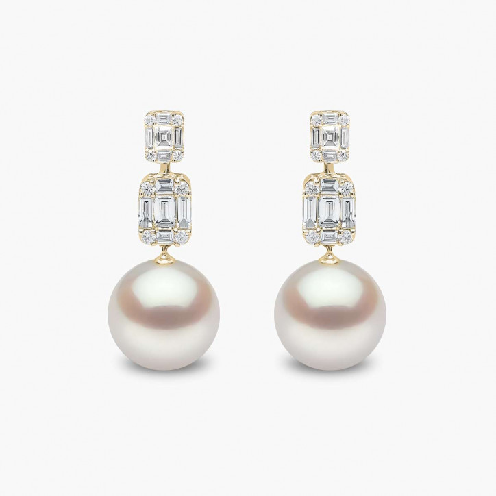 Starlight 18K Gold Pearl and Diamond Drop Lunar Earrings