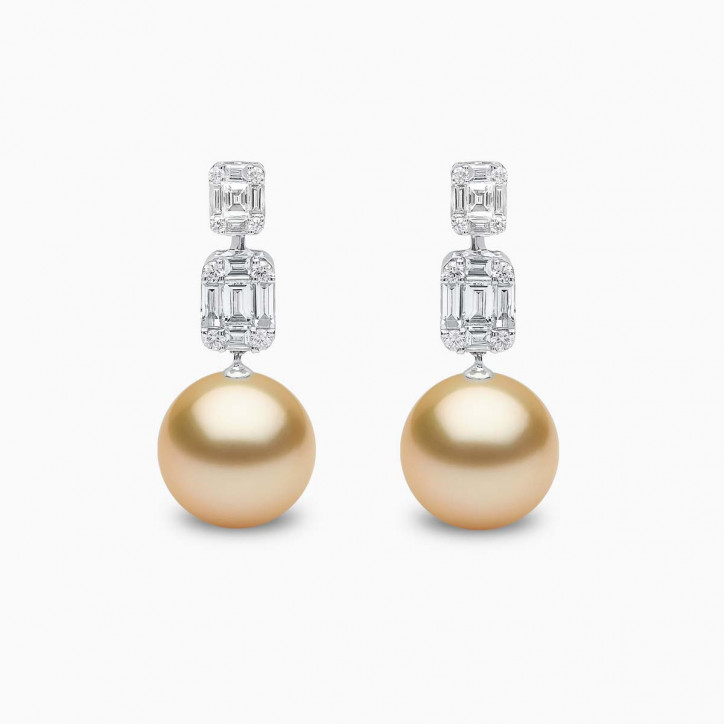 Starlight 18K Gold Pearl and Diamond Drop Lunar Earrings