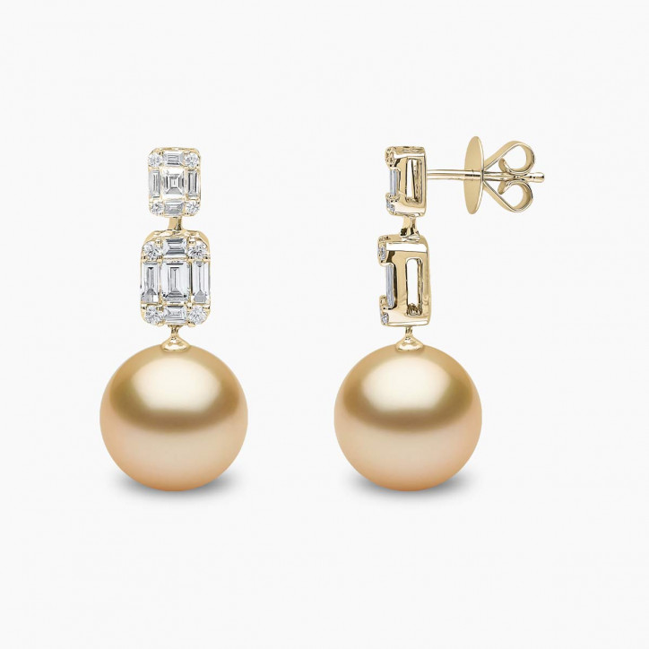 Starlight 18K Gold Pearl and Diamond Drop Lunar Earrings