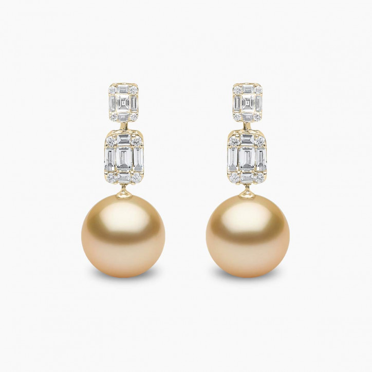 Starlight 18K Gold Pearl and Diamond Drop Lunar Earrings