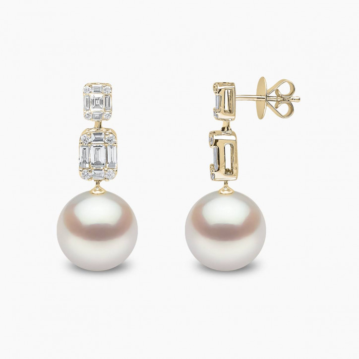 Starlight 18K Gold Pearl and Diamond Drop Lunar Earrings