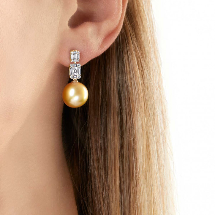 Starlight 18K Gold Pearl and Diamond Drop Lunar Earrings