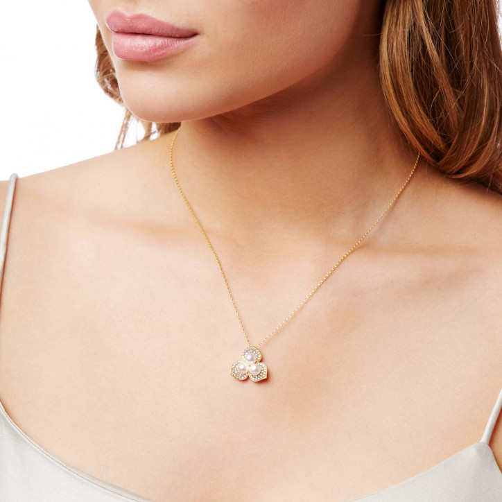 Petal 18K Gold Akoya Pearl and Diamond Blossom Pendant