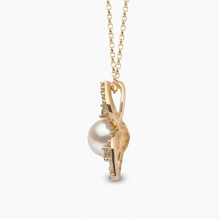 Petal 18K Gold Akoya Pearl and Diamond Floral Silhouette Pendant