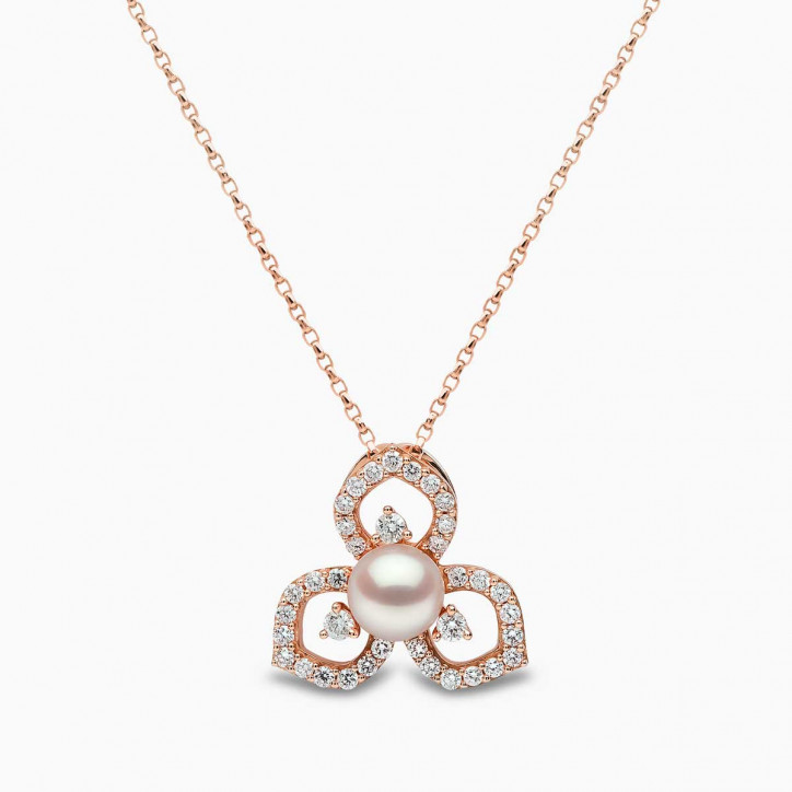 Petal 18K Gold Akoya Pearl and Diamond Floral Silhouette Pendant