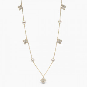 Petal 18K Gold Akoya Pearl and Multi Pavé Diamond Signature Necklace