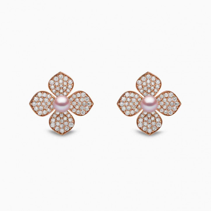 Petal 18K Gold Pearl and Pavé Diamond Signature Earrings