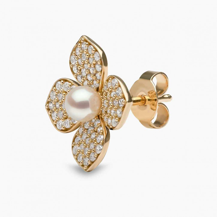 Petal 18K Gold Pearl and Pavé Diamond Signature Earrings