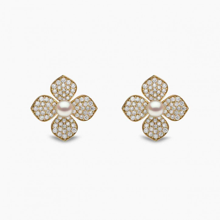 Petal 18K Gold Pearl and Pavé Diamond Signature Earrings