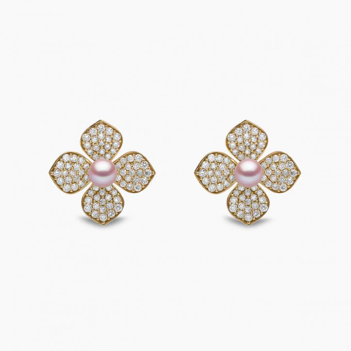 Petal 18K Gold Pearl and Pavé Diamond Signature Earrings