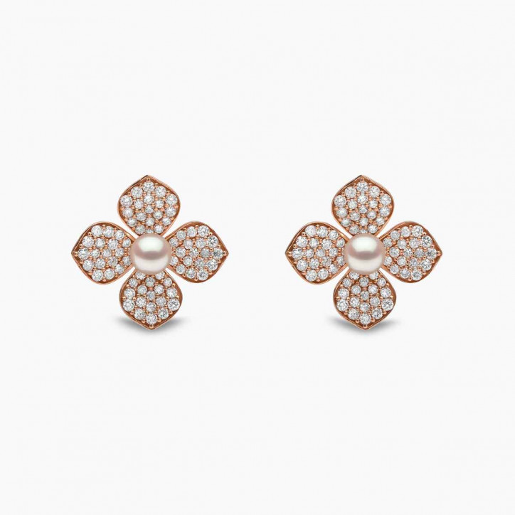 Petal 18K Gold Pearl and Pavé Diamond Signature Earrings