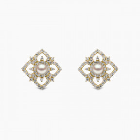 Petal 18K Gold Pearl and Diamond Bloom Earrings