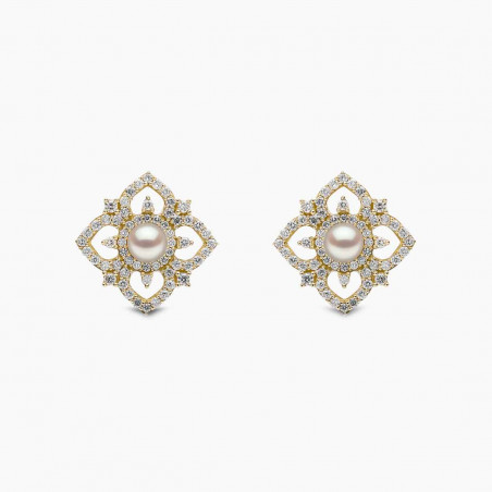 Petal 18K Gold Pearl and Diamond Bloom Earrings