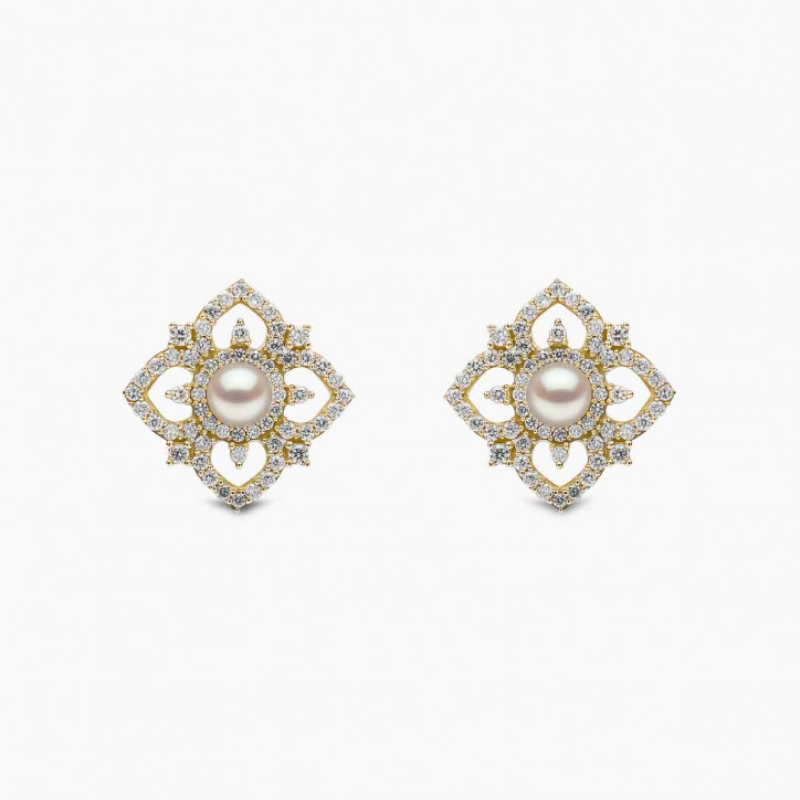 Petal 18K Gold Pearl and Diamond Bloom Earrings