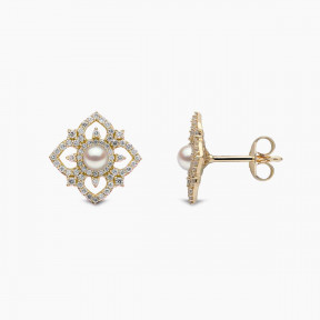 Petal 18K Gold Pearl and Diamond Bloom Earrings