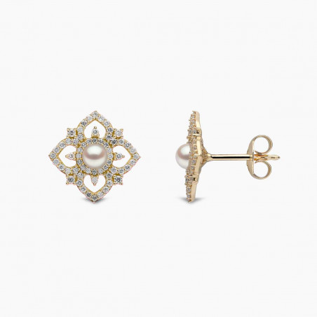 Petal 18K Gold Pearl and Diamond Bloom Earrings