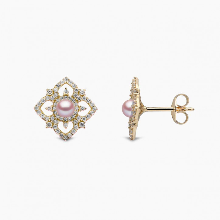 Petal 18K Gold Pearl and Diamond Bloom Earrings