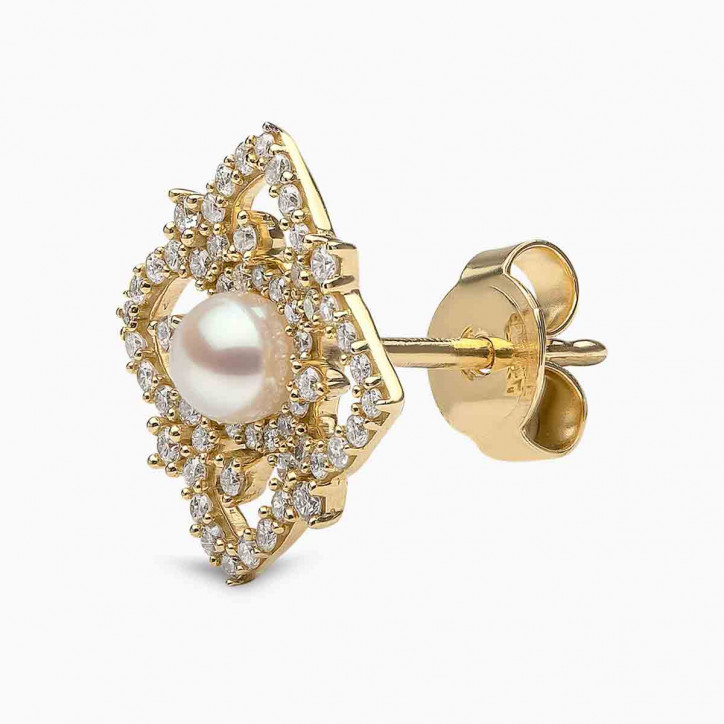 Petal 18K Gold Pearl and Diamond Bloom Earrings