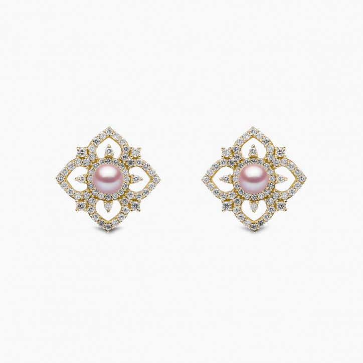 Petal 18K Gold Pearl and Diamond Bloom Earrings