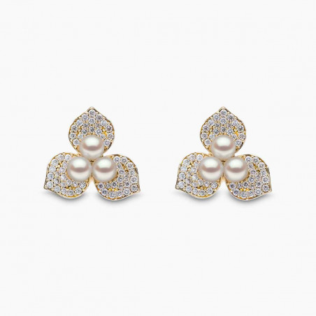 Petal 18K Gold Pearl and Diamond Blossom Earrings