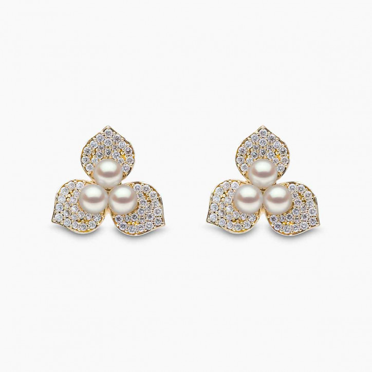 Petal 18K Gold Pearl and Diamond Blossom Earrings